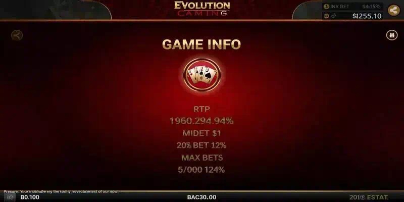 에볼루션 빨간 봉투 바카라 게임 정보표, RTP 98.94%, 베팅 한도, 지원 플랫폼 등 상세 스펙이 정리된 게임 소개 화면